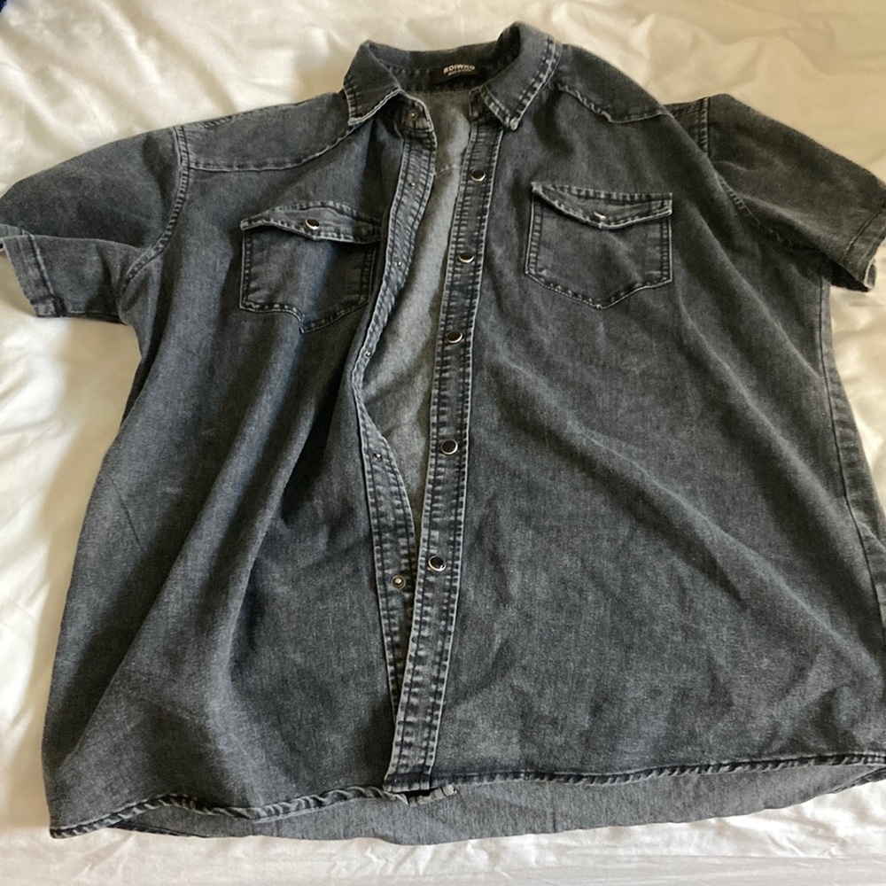Black jean short sleeve button up